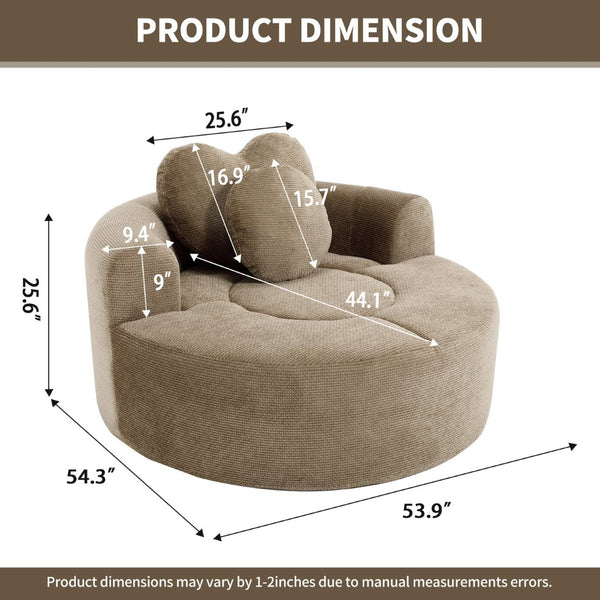 English Elm Round Cloud Sofa Bed Waffle Fabric Memory Foam Convertible Couch for Small Space Living Brown W3224P492001