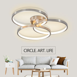 English Elm 20" Modern LED Ceiling Light Fixture – 3-Ring Brushed Nickel, Dimmable Warm White, Heat-Dissipating Design W2312P374770