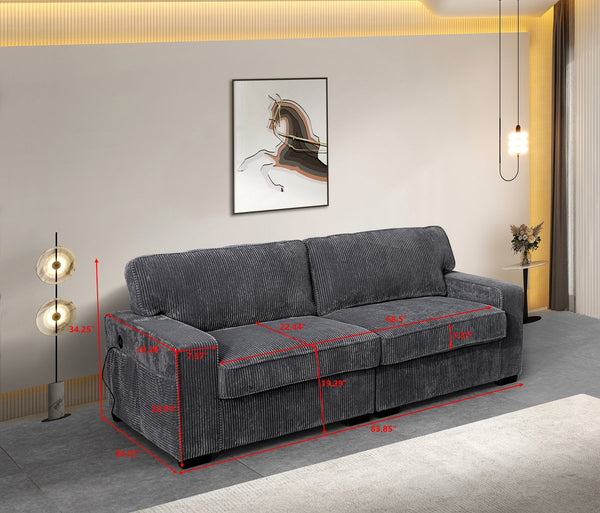 English Elm LOVESEAT, Velvet Upholstery with Foam-Wrapped Coil Cushions and Adjustable Headrests for Comfort and Durability Gray B205S00053