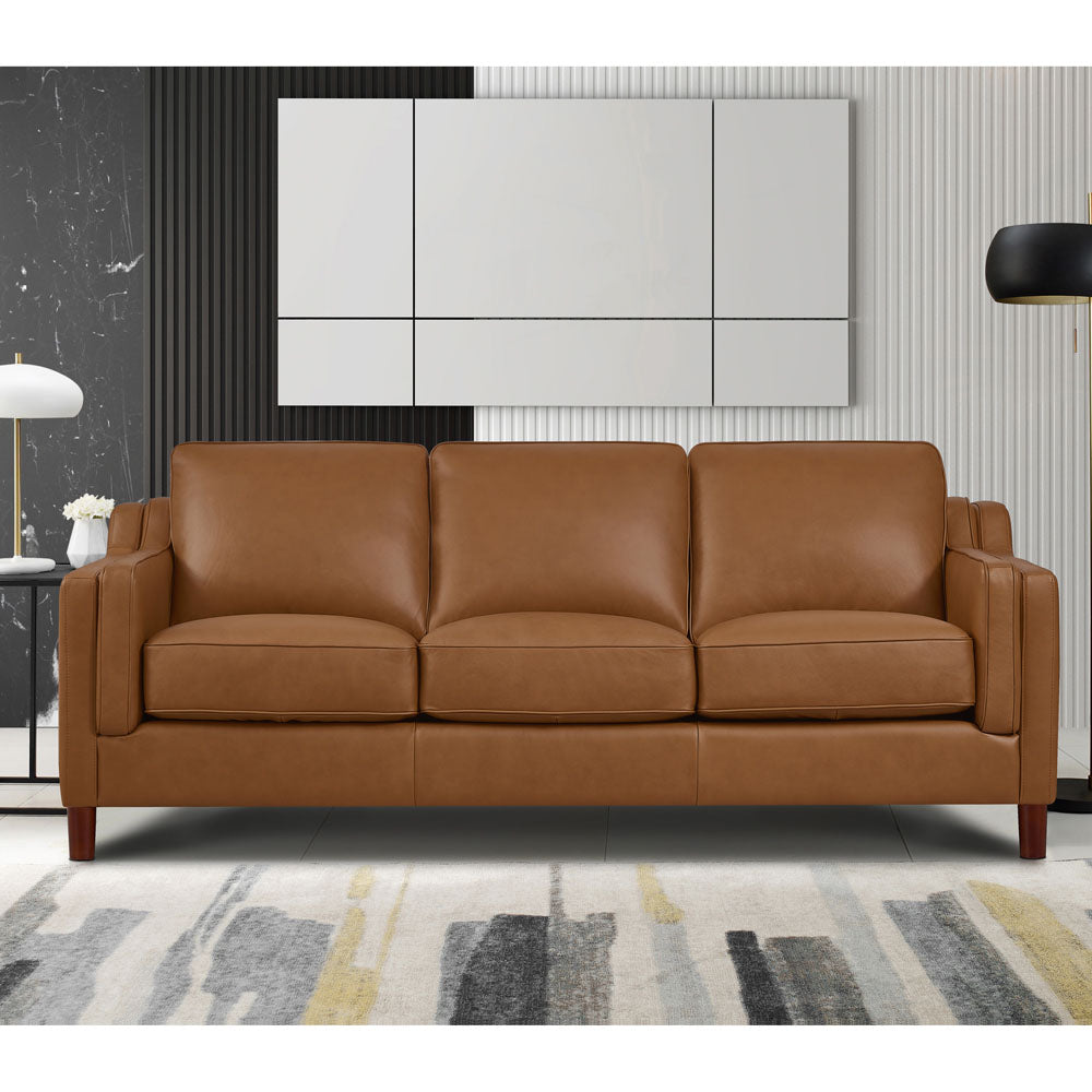 English Elm Bella Leather Sofa with Double-Sloped Track Arms, Sewn-In Cushions, Self-Welting, Timeless Charm B2705P326709