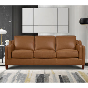 English Elm Bella Leather Sofa with Double-Sloped Track Arms, Sewn-In Cushions, Self-Welting, Timeless Charm B2705P326709