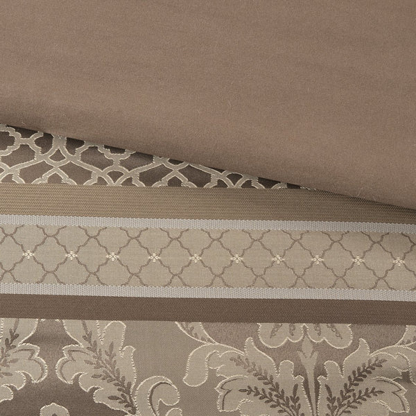 English Elm 7 Piece Jacquard Comforter Set - Luxurious Brown/Gold California King Bedding With Decorative Pillows B03597002