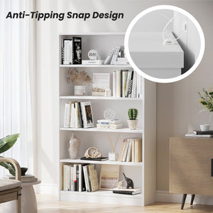 English Elm 5 Shelf Tall White Wood Bookcase with Adjustable Levels for Bedroom or Office T3623P383597