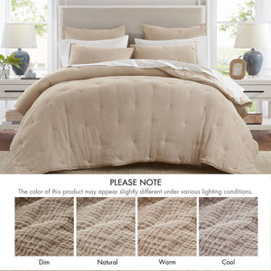 English Elm 3-piece King Cotton Muslin Quilt Set Crinkle Texture Embroidered Farmhouse Bedding B035P408350
