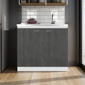 English Elm Extremo White Kitchen Pantry Cabinet with Twin Doors and Three Interior Shelves B128S00250