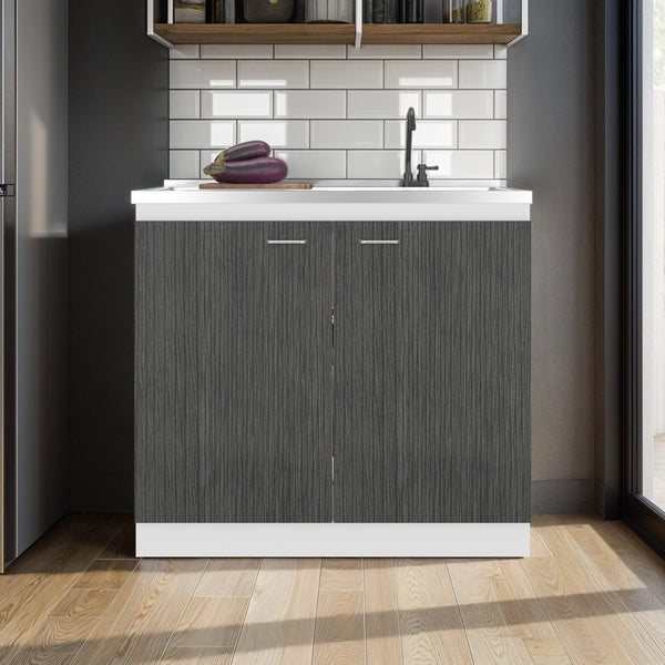 English Elm Extremo White Kitchen Pantry Cabinet with Twin Doors and Three Interior Shelves B128S00250