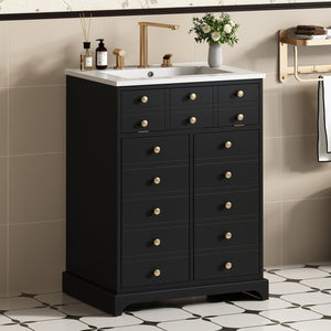 English Elm 24" Modern Bathroom Vanity with Ceramic Sink, Gold Handles, Tip-Out Drawer & Dual Soft-Close Doors N710P276692B