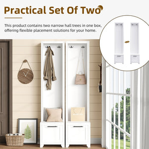 English Elm On-Trend Elegant Hall Tree Set Of 2 - 3-In-1 Entryway Coat Rack With Bench, Drawers & Hooks, White N721P249242K-GIGA