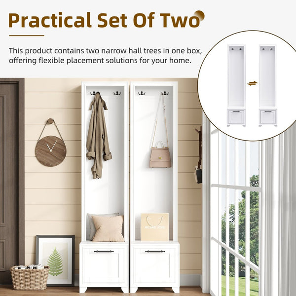 English Elm On-Trend Elegant Hall Tree Set Of 2 - 3-In-1 Entryway Coat Rack With Bench, Drawers & Hooks, White N721P249242K-GIGA