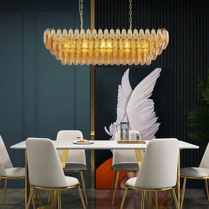 English Elm Modern 54" Gold Rectangular Chandelier — 12-Light Smoke Glass Tiered LED Pendant for Dining Room W1340P332566