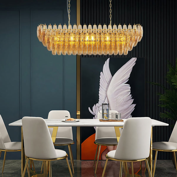English Elm Modern 54" Gold Rectangular Chandelier — 12-Light Smoke Glass Tiered LED Pendant for Dining Room W1340P332566