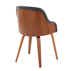 English Elm Bacci Mid-Century Modern Dining Accent Chair with Walnut Wood Barrel Back and Tapered Legs, Upholstered Comfort Black B202P223426