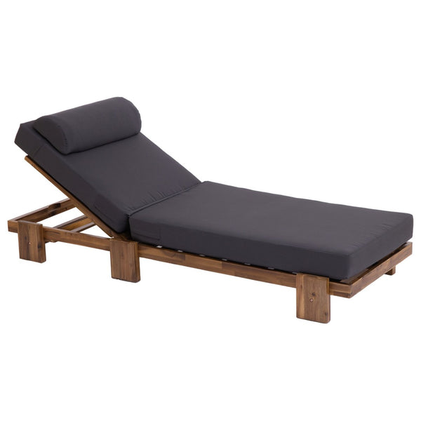 English Elm U_style Solid Acacia Wood Outdoor Lounge Set Adjustable Reclining Poolside Chairs with Headrest Dark Gray WY000483AAE