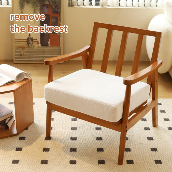 English Elm Cute Fabric Armchair Solid Wood Frame Compact Upholstered Seat for Bedroom or Apartment White W2105P420762
