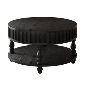 English Elm Farmhouse Fluted Square Coffee Table with Flip Top Hidden Compartment and Open Shelf Black W1445P370482