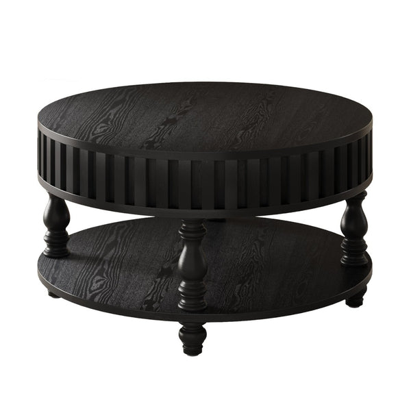 English Elm Farmhouse Fluted Square Coffee Table with Flip Top Hidden Compartment and Open Shelf Black W1445P370482