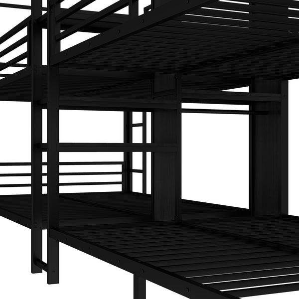 English Elm Full Size Quadruple Metal Bunk Bed With Storage & Wardrobe - Sturdy Design For Space-Saving Comfort W1580S00155