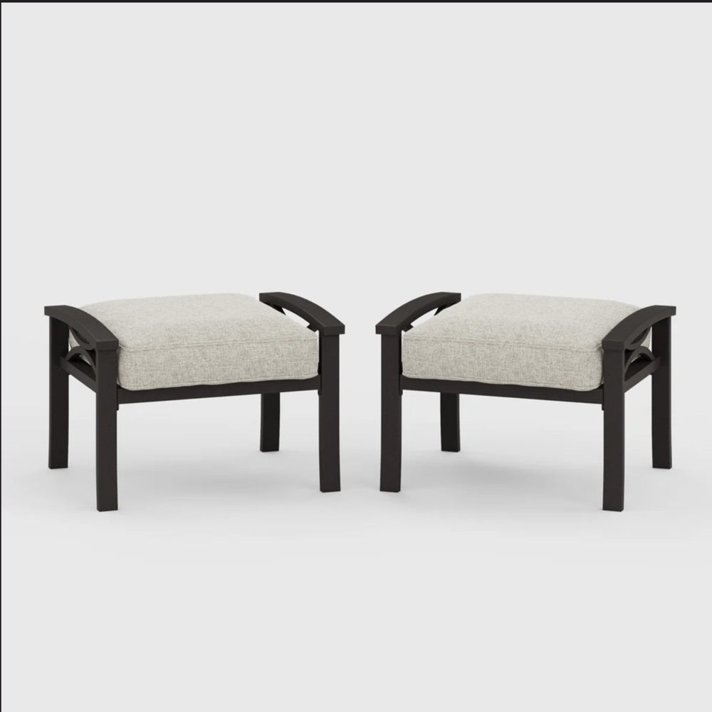 English Elm Set of 2 Outdoor Steel Ottomans with Water Repellent Cushions for Patio or Deck Black+ Gray B082P455156