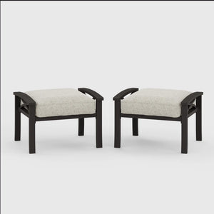 English Elm Set of 2 Outdoor Steel Ottomans with Water Repellent Cushions for Patio or Deck Black+ Gray B082P455156