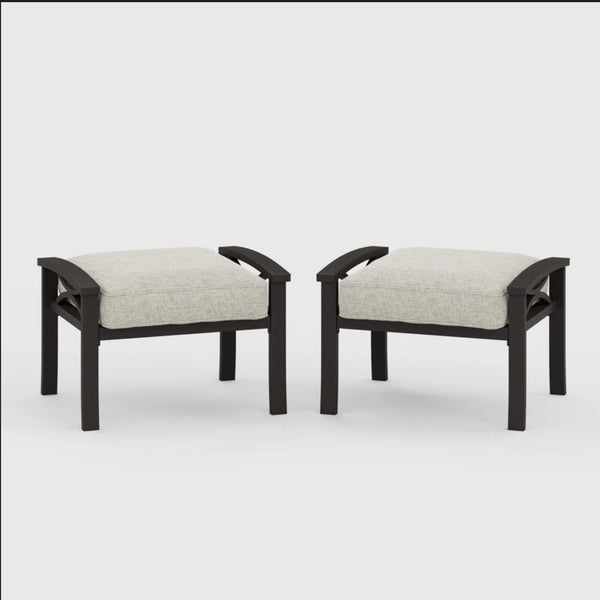 English Elm Set of 2 Outdoor Steel Ottomans with Water Repellent Cushions for Patio or Deck Black+ Gray B082P455156