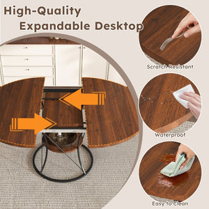 English Elm 43 Inch Foldable Mdf Dining Set with Pu Cushioned Solid Wood Chairs Space Saving Walnut W2700S00128
