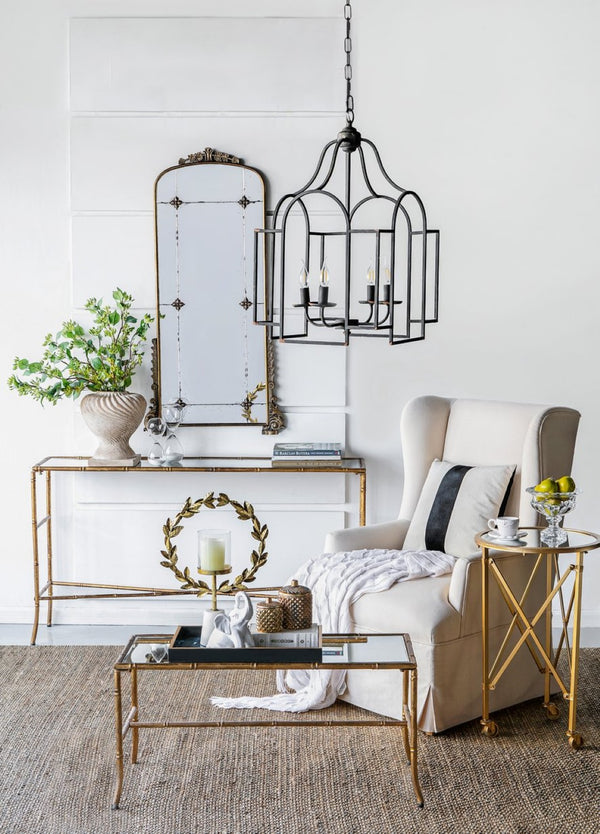 English Elm 17.3x17.3x28.7" Malin 4-light Iron Chandelier Satin Black Finish for Foyer or Dining W2078P411231