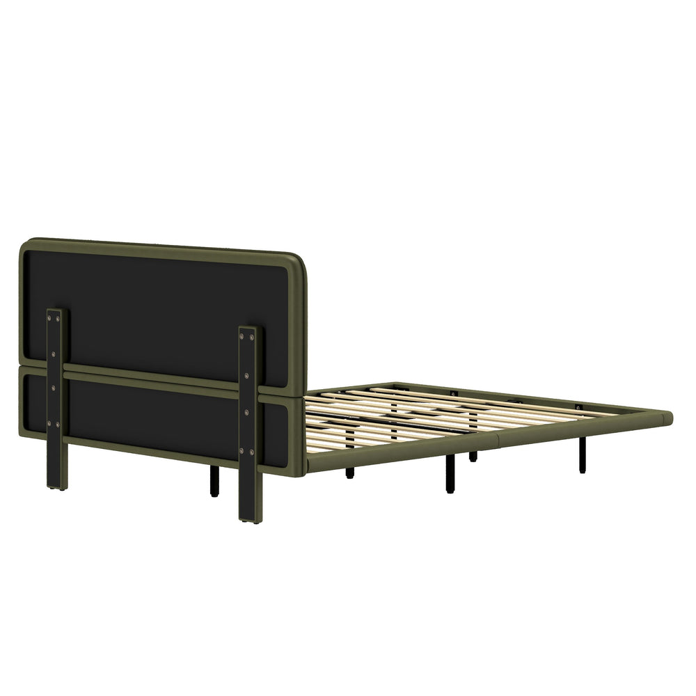 English Elm Christopher Knight Home® - Floating Bed Frame Modern PU Leather Platform Full Size with Under-Bed LED Lights, Durable, Easy Assemble Green 56.5 L x 21 W x 7 H N761P206085G