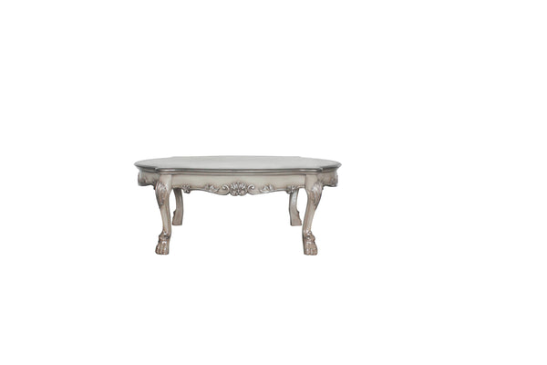 English Elm Dresden Vintage Bone White Resin Coffee Table with Two Felt-Lined Drawers and Scalloped Floral Trim Ivory 59 L x 50 W x 8 H B2726P281469