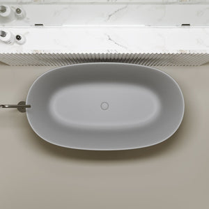 English Elm 47'' Stone Resin Freestanding Soaking Tub Sculptural Modern Bath with Drain Included W2753P478406