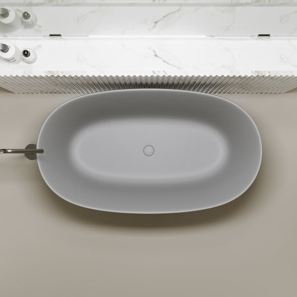 English Elm 51'' Solid Resin Stone Freestanding Soaking Tub Matte White Spa Bath with Drain W2753P478423