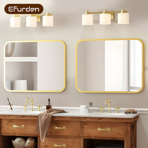 English Elm Bathroom Vanity Mirror 40" X 32" Gold Rectangle With Round Corners - Shatterproof & Stylish Design T3177P296181