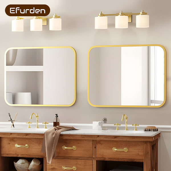 English Elm Bathroom Vanity Mirror 40" X 32" Gold Rectangle With Round Corners - Shatterproof & Stylish Design T3177P296181