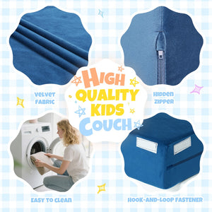 English Elm 5-piece Modular Foam Play Couch Velvet Toddler Sofa Foldable Kids Playroom Set Blue T5880P493435