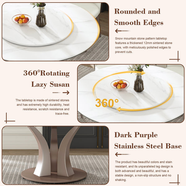 English Elm 53" Round Dining Table With Lazy Susan - Durable Sintered Stone Top For Stylish Kitchens & Restaurants W2699S00051