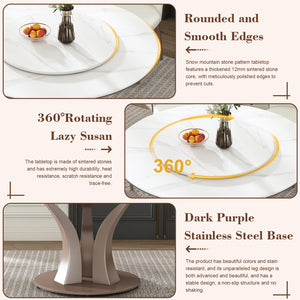 English Elm 53" Round Dining Table With Rotating Lazy Susan - Durable Sintered Stone For Home & Restaurant Use W2699S00052