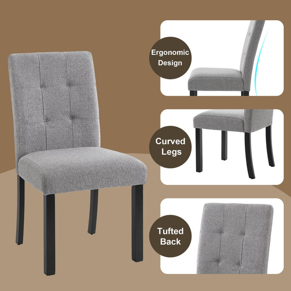 English Elm 4 Piece Modern Tufted Dining Chair Set with Rustic Linen Upholstery, Black Rubber Wood Legs, Durable Comfort and 250 lb Capacity Gray N752P317334E