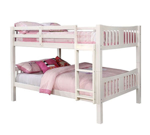 English Elm White Finish Full Over Full Bunk Bed - Classic Transitional Design With Built-In Ladder & Safety Rails B2741S00354-GIGA