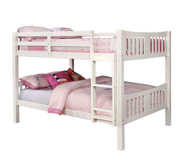 English Elm White Finish Full Over Full Bunk Bed - Classic Transitional Design With Built-In Ladder & Safety Rails B2741S00354-GIGA