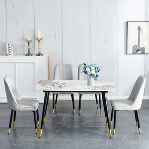 English Elm Table 5-Piece Set: Elegant White Sintered Stone Dining Table With 4 Gray Pu Chairs & Metal Legs W1151S04207-GIGA