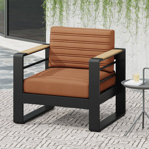 English Elm Christopher Knight Home® - GIOVANNA Club Chair with Rust-Resistant Aluminum Frame, Water-Resistant Cushions & Slat Design for Patio Comfort Orange 34.75 L x 27.75 W x 17.25 H N776P182183O