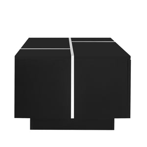English Elm U-Can Extendable Coffee Table with Hidden Side Compartments and Dual Drawers, High-Gloss MDF Elegance Black N724P292070B