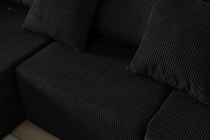 English Elm 108.3" Modular Cloud Sectional Corduroy Upholstered L Shape Sofa for Living Room Black W1097S00221