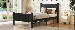 English Elm Twin Platform Bed Vertical Slat Headboard Farmhouse Shaker Wood Grain Finish Bedroom Black N733P422478E