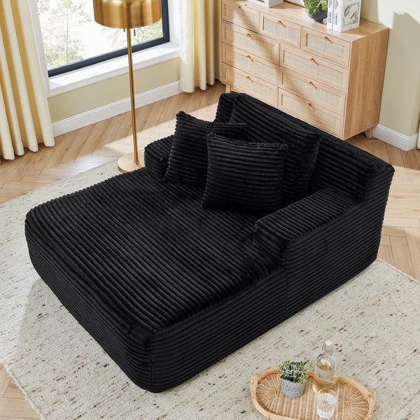 English Elm Single Frameless Velvet Lounge Chair Plush High Density Foam Accent Seat for Living Room Black W487P420020