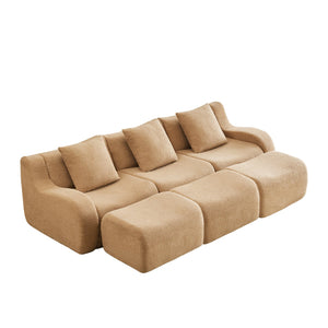 English Elm Three-Seat Modular Sofa with Plush Teddy Fabric, No Assembly, Ergonomic Curved Armrests & Non-Slip Base Camel W714S01434