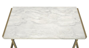 English Elm Boice Champagne Faux Marble Top Sofa Table with Geometric Metal Base, Modern KD Rectangular Elegance B2726P278174