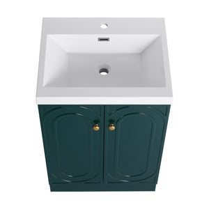 English Elm 24" Freestanding Bathroom Vanity with Resin Integrated Sink, Soft-Close Doors, Adjustable Shelf, Durable Plywood Finish Dark Green W999S00270