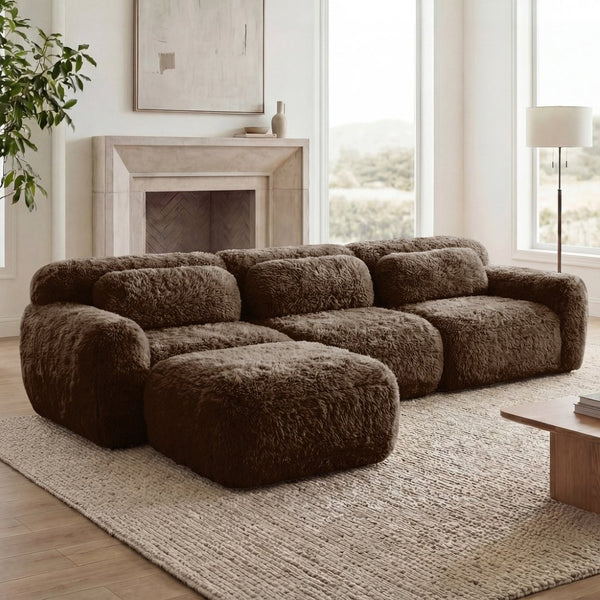 English Elm L-shaped Plush Sectional Sofa with Movable Ottoman and High Density Foam Living Room W714S01541