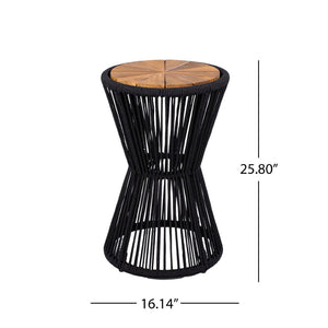 English Elm Scott Living Nara Outdoor Acacia Wood Side Tables with Woven Rope Iron Frame Set Black,Teak N770PS2354692B