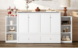 English Elm Full-Size Murphy Bed With Stylish Storage Drawers & Shelves – Perfect For Compact Spaces & Guests! W1580S00251